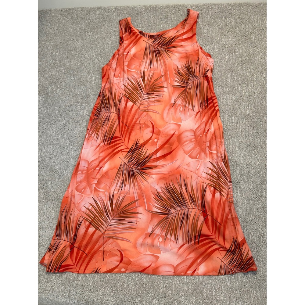 Hilo Hattie Hawaiian Original Dress 2XL Palm Leaf Coral Sleeveless Midi
